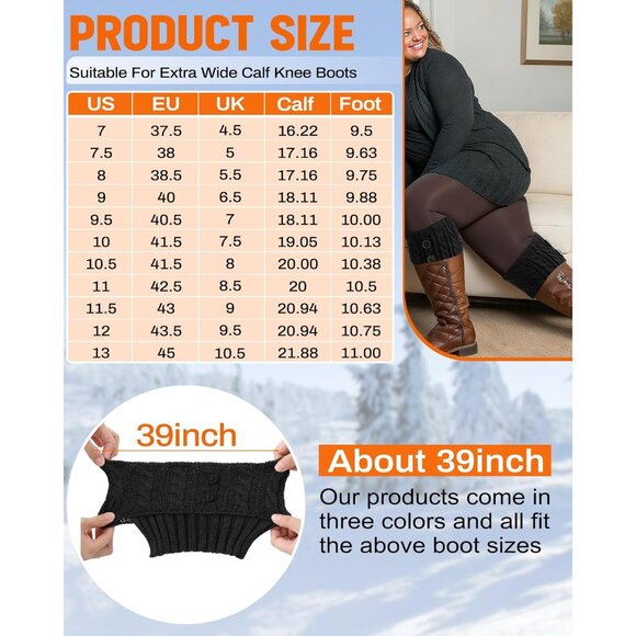 Women’s Extra Wide Calf Boot Cuffs Leg Warmers Plus Size Winter Socks - Picture 2 of 6